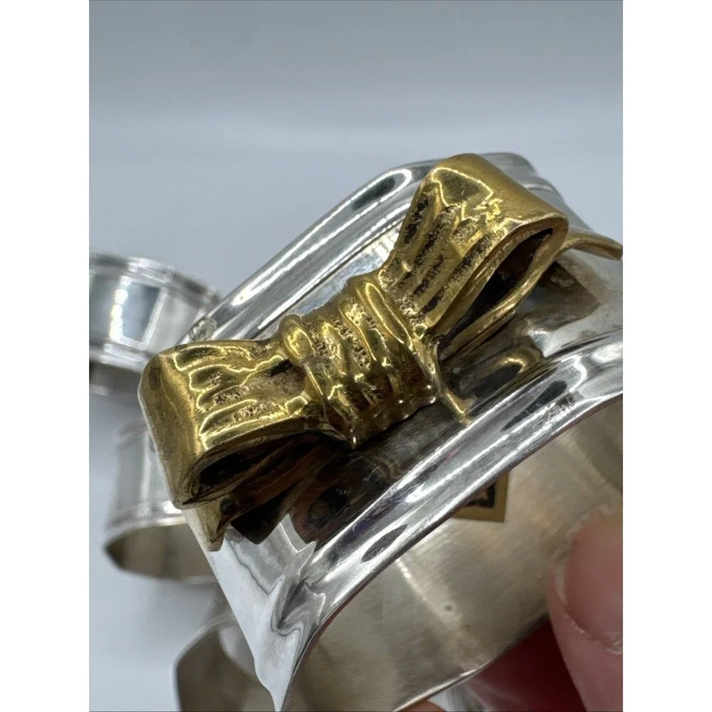 Vintage Fortunoff Silver and Gold Bow Napkin Rings Set Of 8